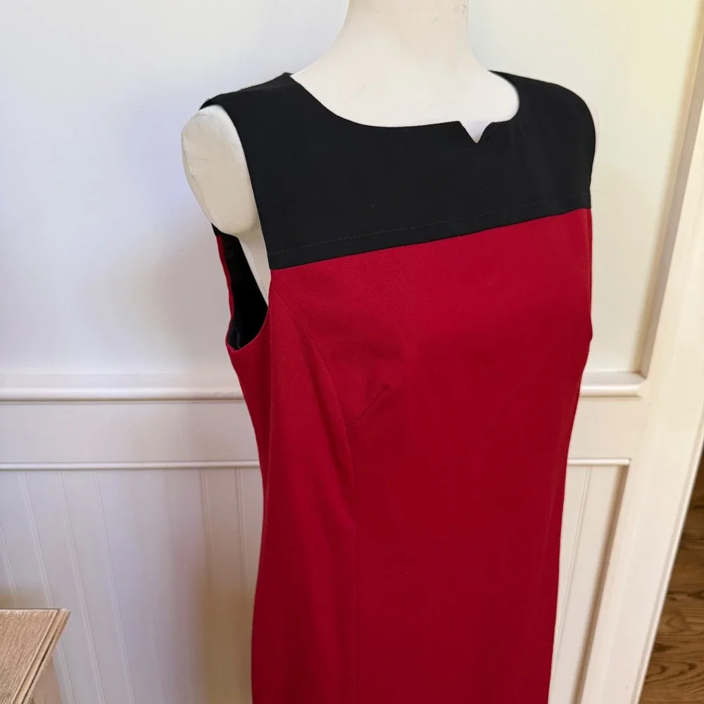 Pendleton Red Black Colorblock Virgin Wool Sheath Dress Sleeveless Size 12 USA - Picture 2 of 7